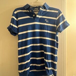 Abercrombie & Fitch Blue and White Striped Polo Shirt